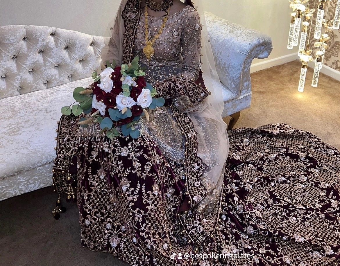 Maroon and Gold Bridal Lengha